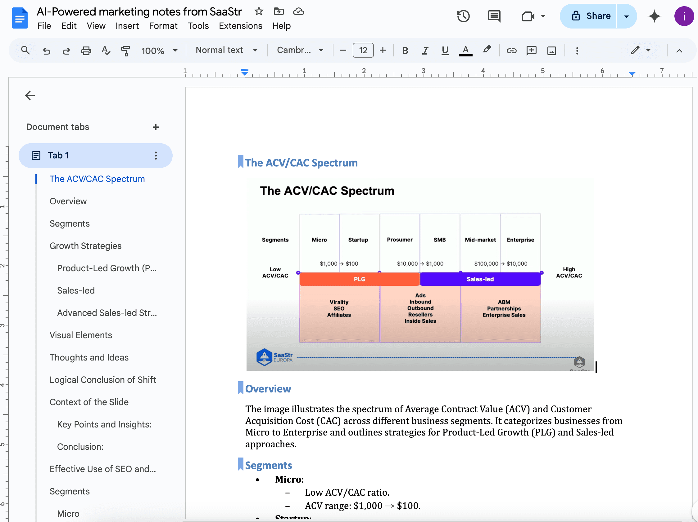 Notes in Google Docs