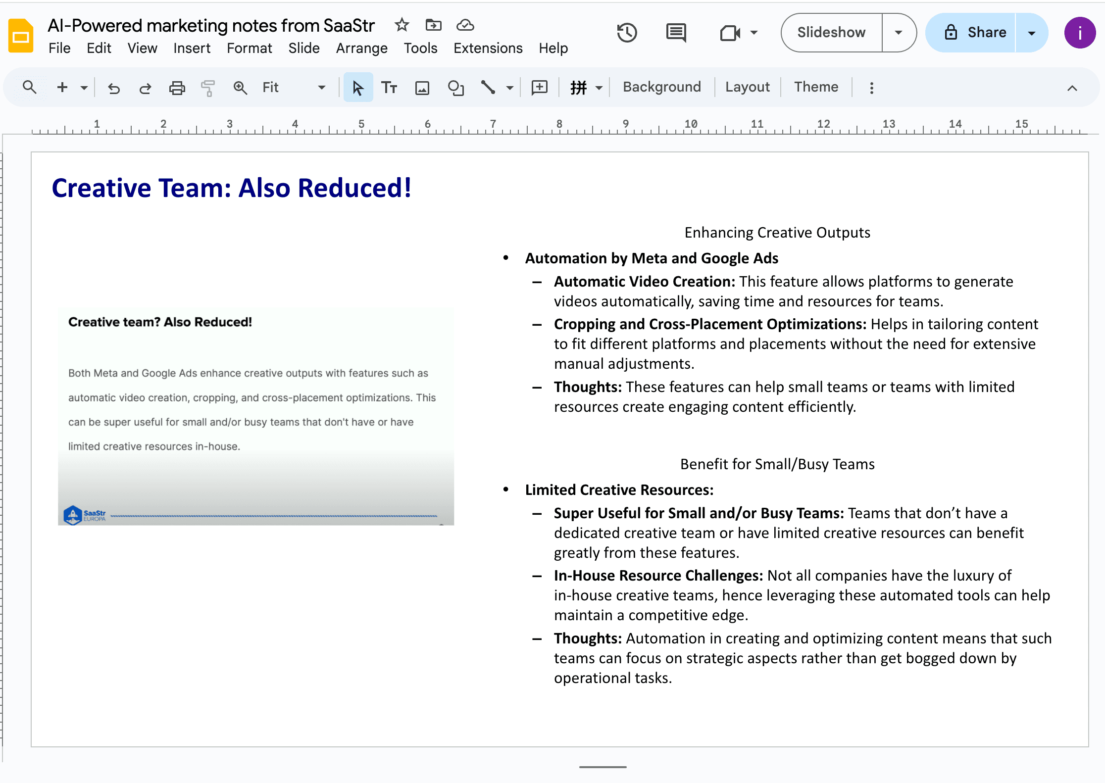 Notes dans Google Slides