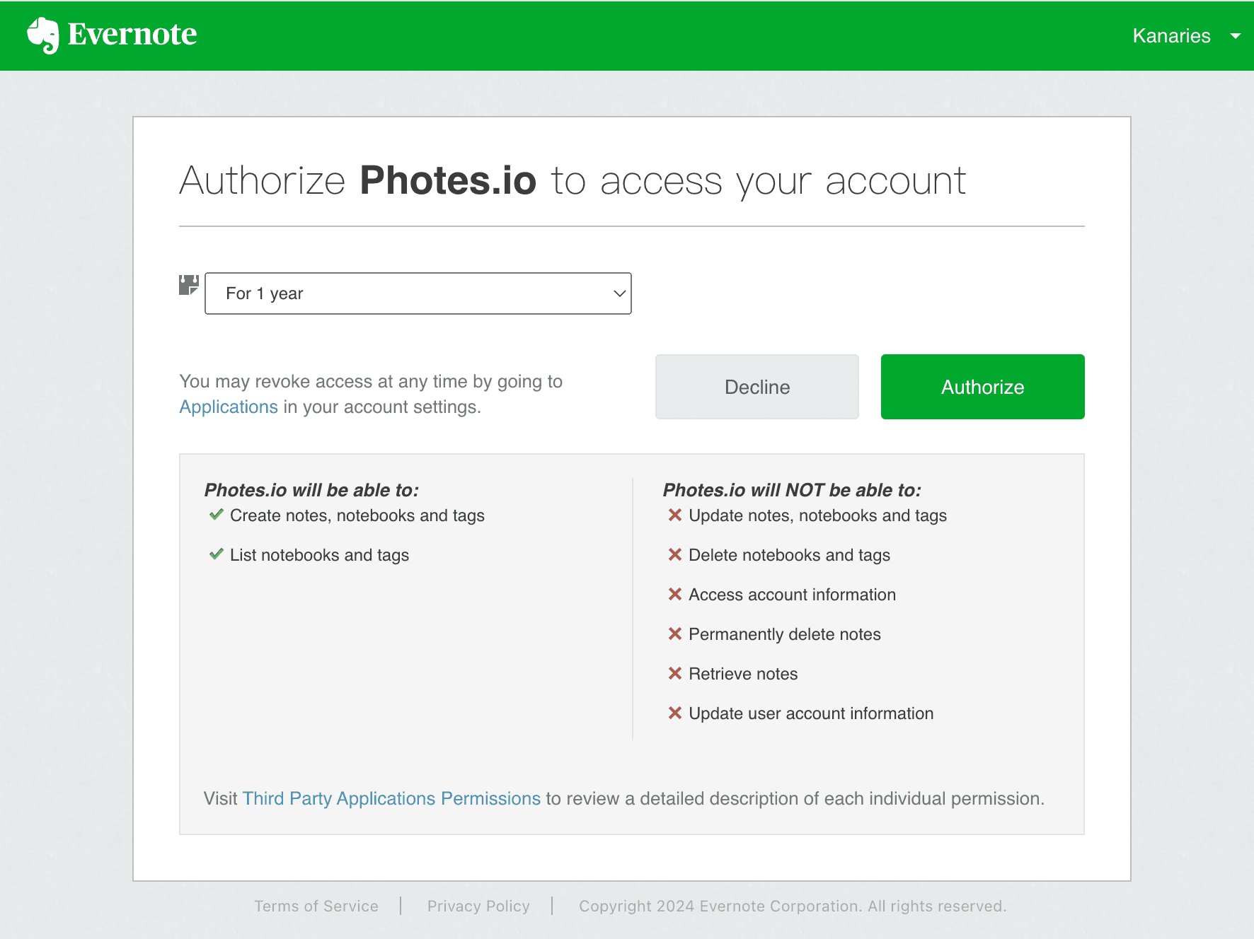 Mit Evernote via OAuth verbinden